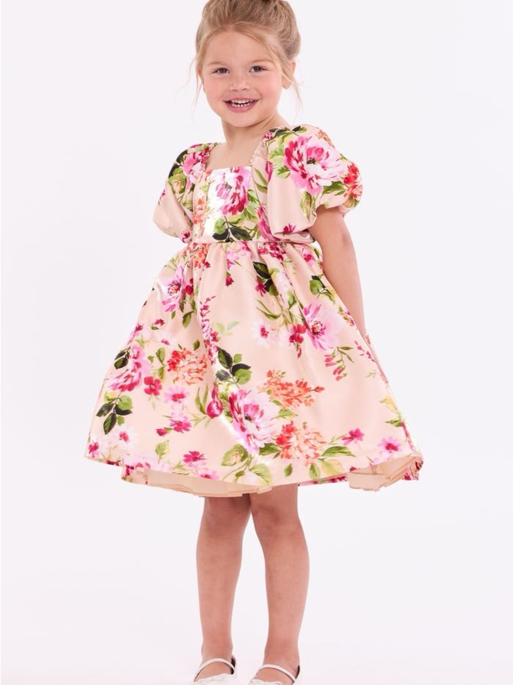 Girls Shimmer Floral Print Dress 4T